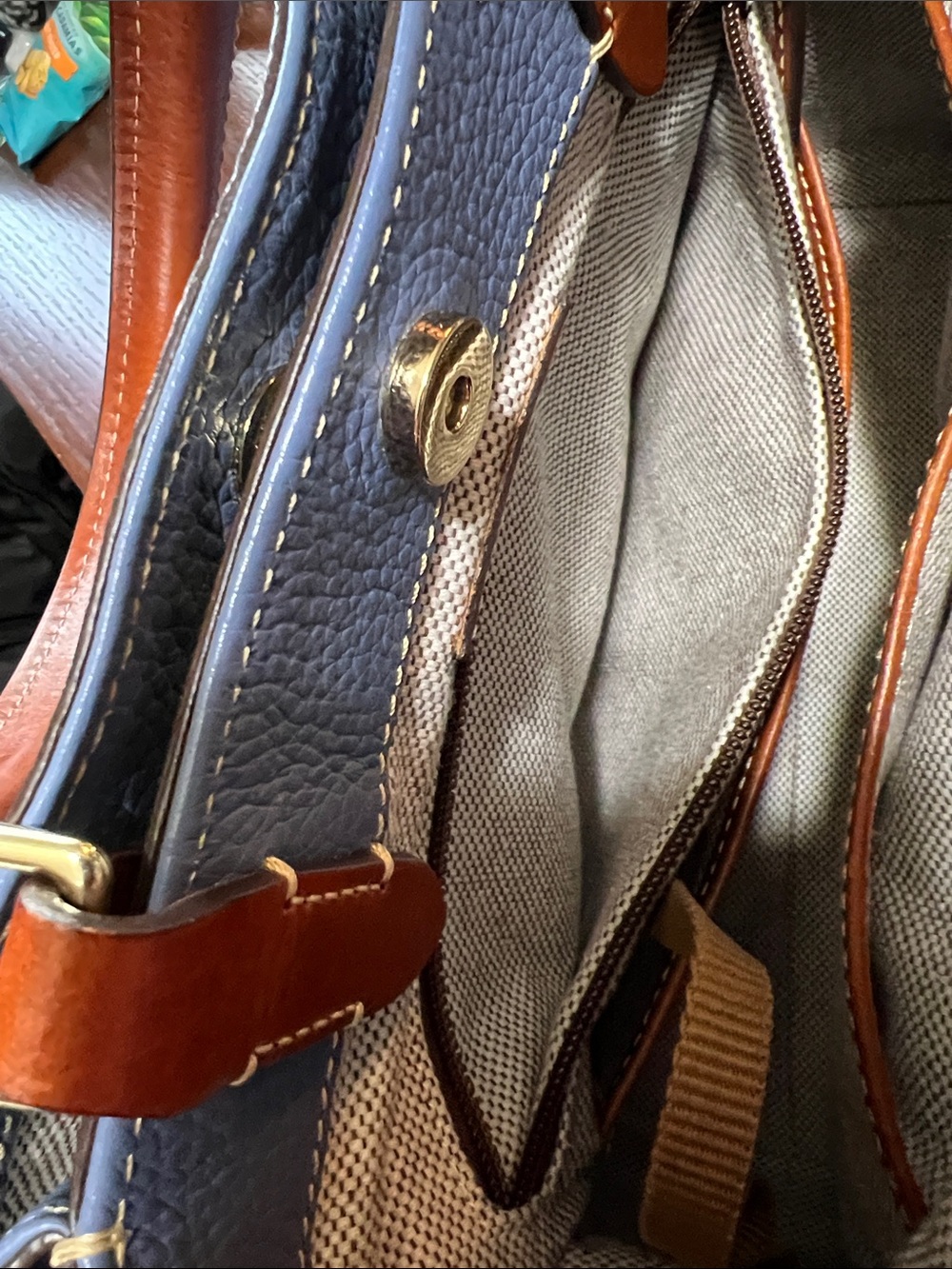 Dooney & Bourke Blue Pebbled Leather Satchel with Brown Trim - Picture 8 of 12
